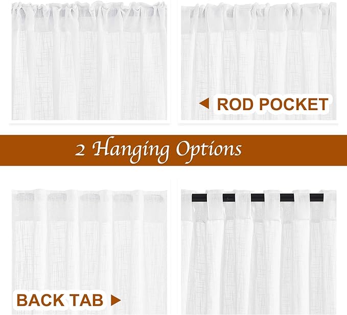 NICETOWN White Faux Linen Semi Sheer Curtains 63 inch Length - Image 2