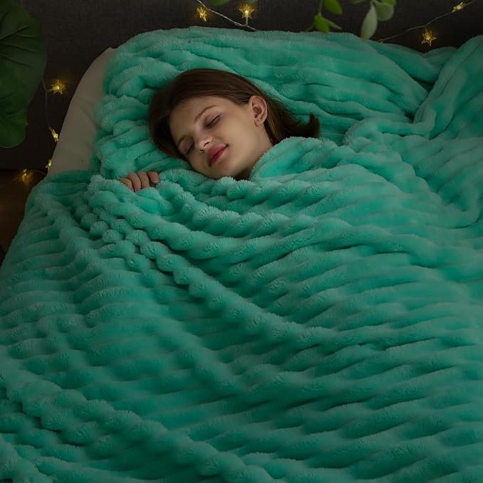 NEWCOSPLAY Super Soft Queen Blanket Aqua Premium Silky Flannel Fleece 3D Ribbed - Image 2