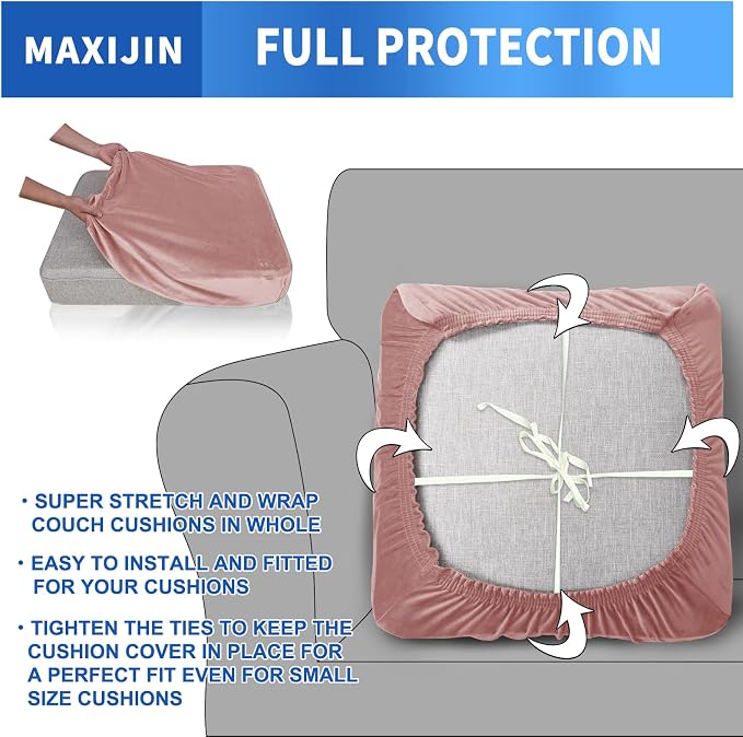 MAXIJIN Velvet Stretch Cushion Covers Fitted Couch Cushion Slipcovers Sofa Seat - Image 4