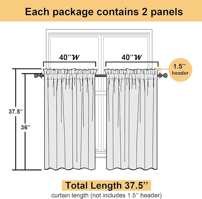 Lecloud 36 Inch Black Curtains Sheer Tiers - Image 3