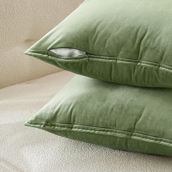 MIULEE Sage Green Velvet Throw Pillow Covers 20x20 Soft Decorative Solid Square - Image 3