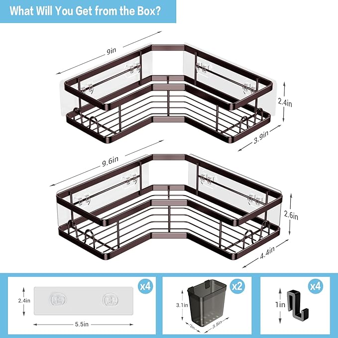 AKTECKE Shower Caddy Corner Organizer: 2Pack Adhesive Shower Shelf Essentials - Image 4