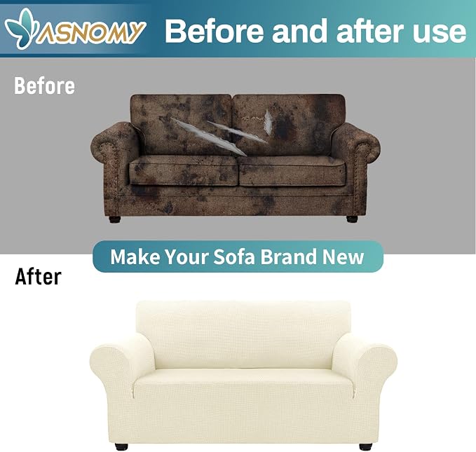 Asnomy Sofa Covers for 2 Cushion Couch Stretch loveseat Covers Slipcovers - Image 7