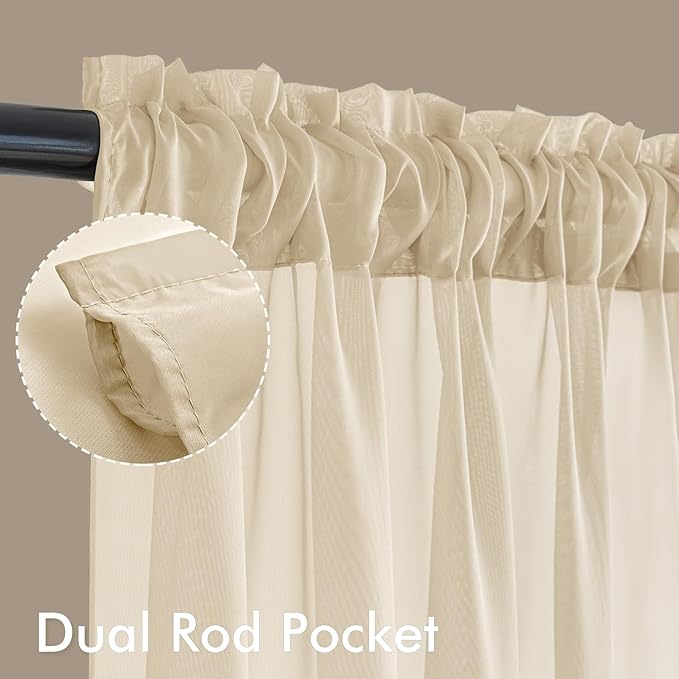 MIULEE Cream Sheer Curtains 90 Inches Long, 4 Panels Set, Light Filtering Rod - Image 3