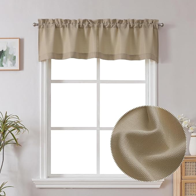 Chyhomenyc Camel Faux Linen Slub Textured Semi Sheer Small Window Kitchen by Chyhomenyc