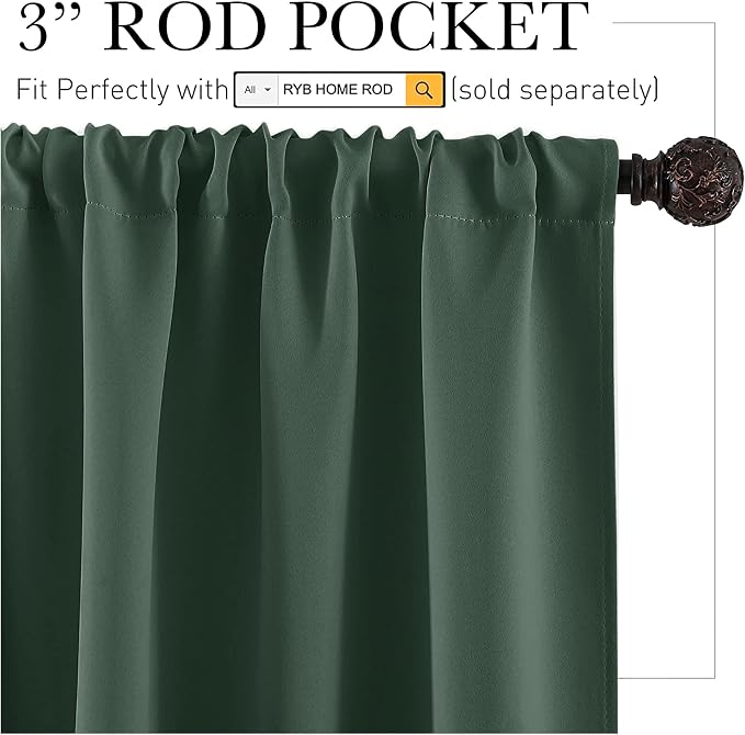 RYB HOME Blackout Curtains for Bedroom Living Room 63 inches Long, Thermal - Image 2