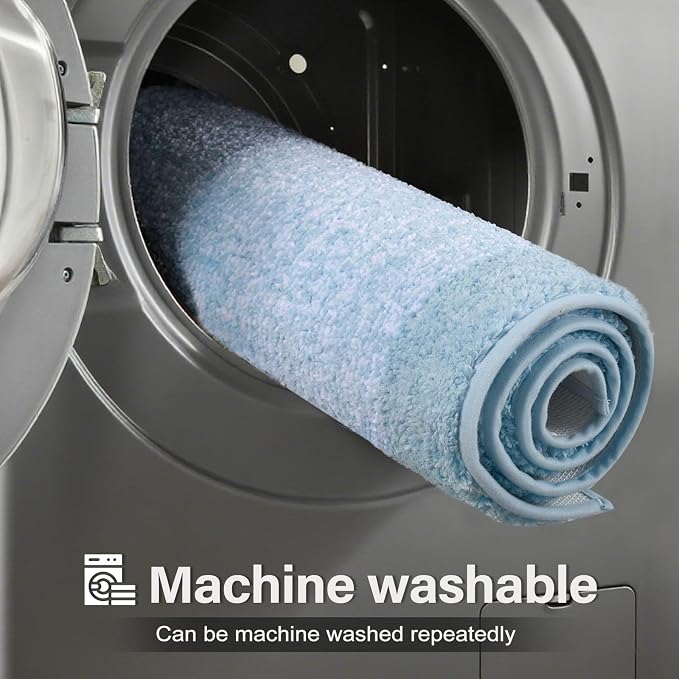 70x24 Long Bathroom Rugs Washable Non Slip, Light Blue Bath Mat - Image 9