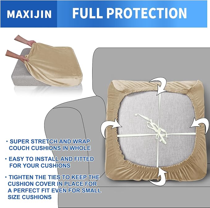 MAXIJIN Velvet Stretch Cushion Covers Fitted Couch Cushion Slipcovers Sofa Seat - Image 4