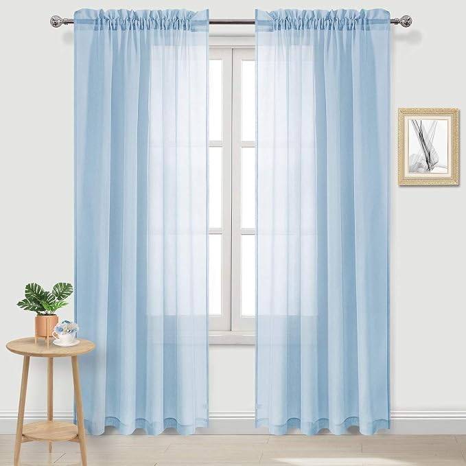 DWCN Sky Blue Sheer Curtains Semi Transparent Voile Rod Pocket Curtains by DWCN
