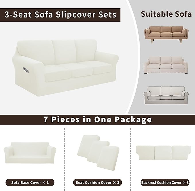 Easy-Going 7 Pieces Stretch Couch Cover Washable Sofa Cover Set - Image 3