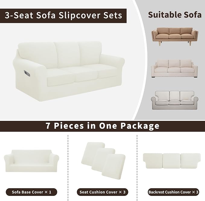 Easy-Going 7 Pieces Stretch Couch Cover Washable Sofa Cover Set - Image 3