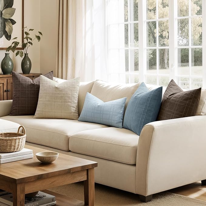 MIULEE Decorative Linen Check Lumar Throw Pillow Covers Neutral Farmhouse - Image 5