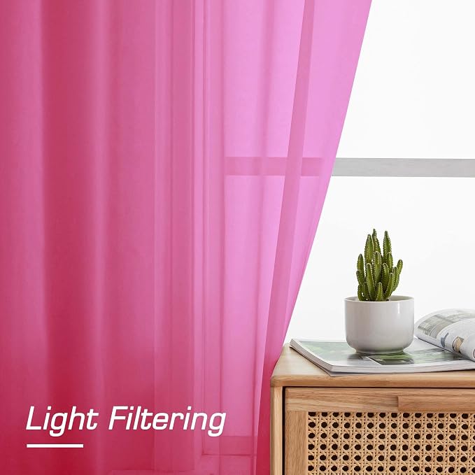 OWENIE Hot Pink Sheer Curtains for Bedroom Living Room 72 Inches Long 2 Panels - Image 4