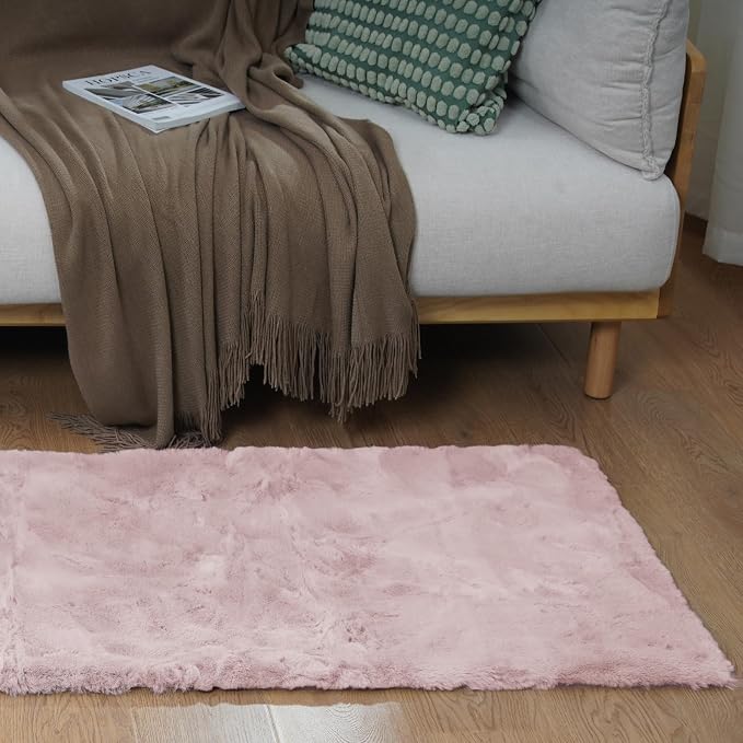 Latepis Light Pink Runner 2x6 Rugs Small Fluffy Shag Rug Faux Rabbit Fur - Image 2