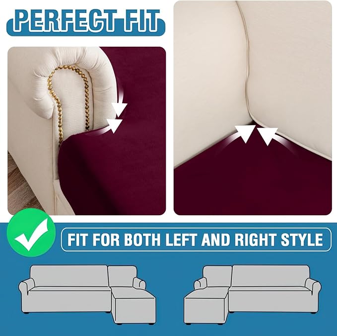 Couch Cover 6-Piece Elastic Velvet Couch Cushion Covers & Chaise Slipcovers - Image 6