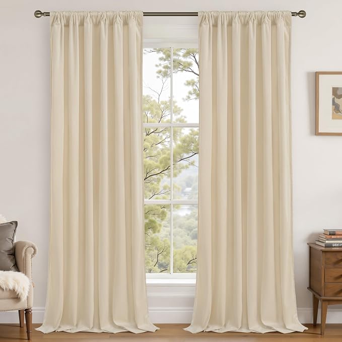 LAMIT Beige Velvet Curtains 90 Inches - Image 2