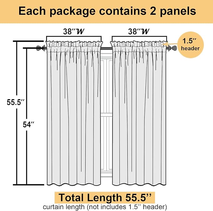 Lecloud Leia Texture Sheer White Curtains 54 Inch Length Set of 2 Panels - Image 4