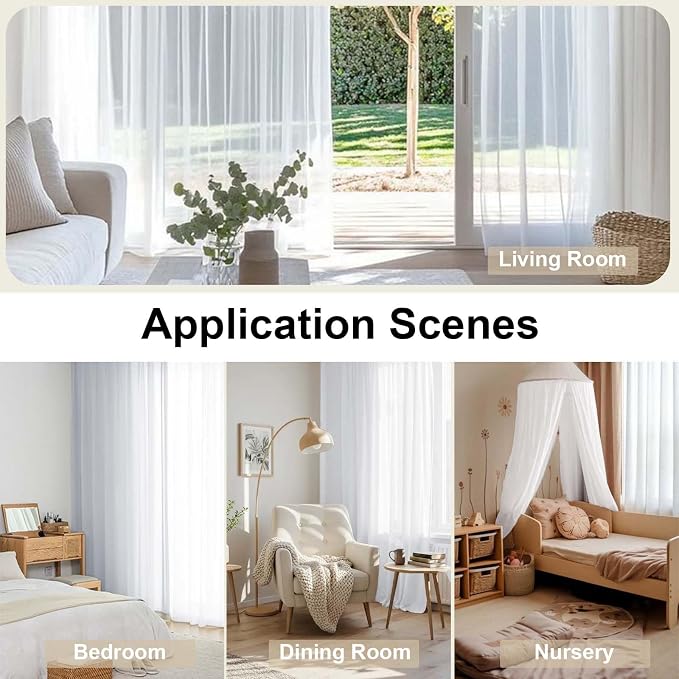 OWENIE White Sheer Curtains 72 Inches Long 2 Panels, Transparent Voile Sheer - Image 8