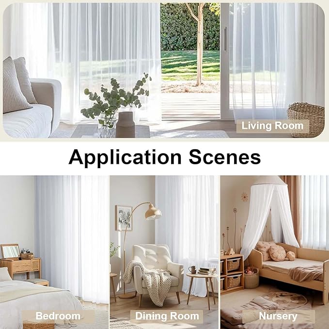OWENIE Sheer Curtain, 120 Inches Long, Rod Pocket, 2 Panels, - Image 6