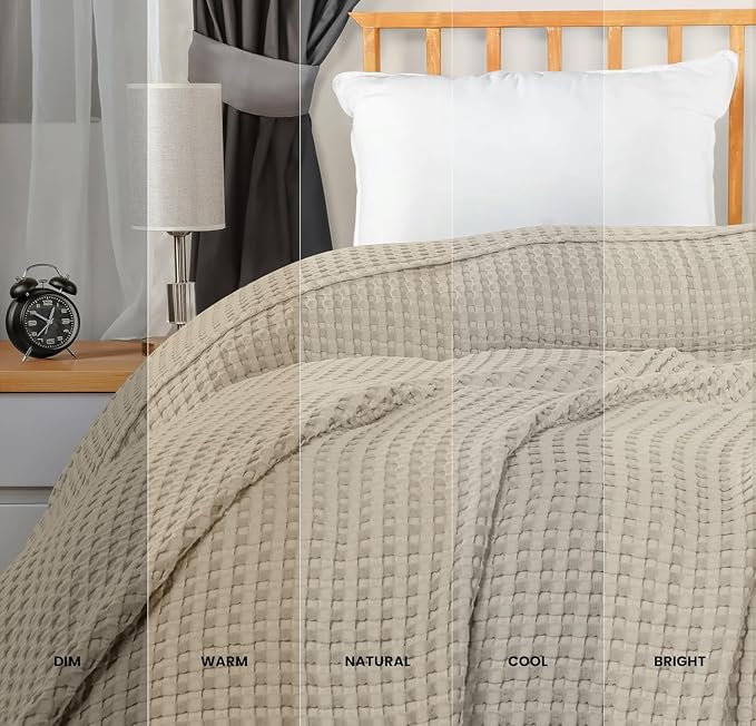 Utopia Bedding Khaki 100% Cotton Waffle Blanket 300 GSM Soft Lightweight - Image 2