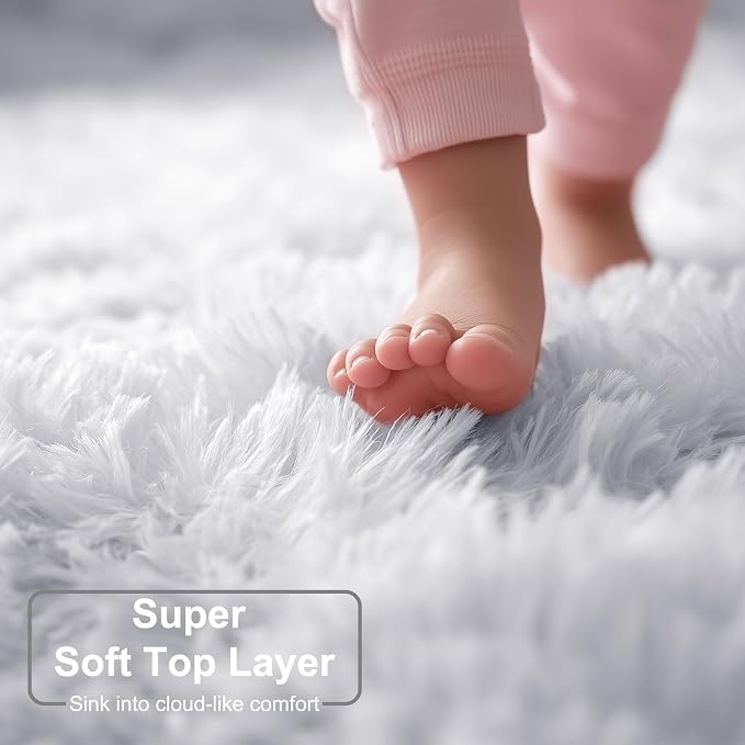 White Area Rugs for Bedroom Living Room, Fluffy Shag Rug 5x7 for Kids Room Decor - Image 2
