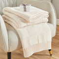 CozeCube Check Knit Throw Blanket, Cream White Checkered Throw by CozeCube