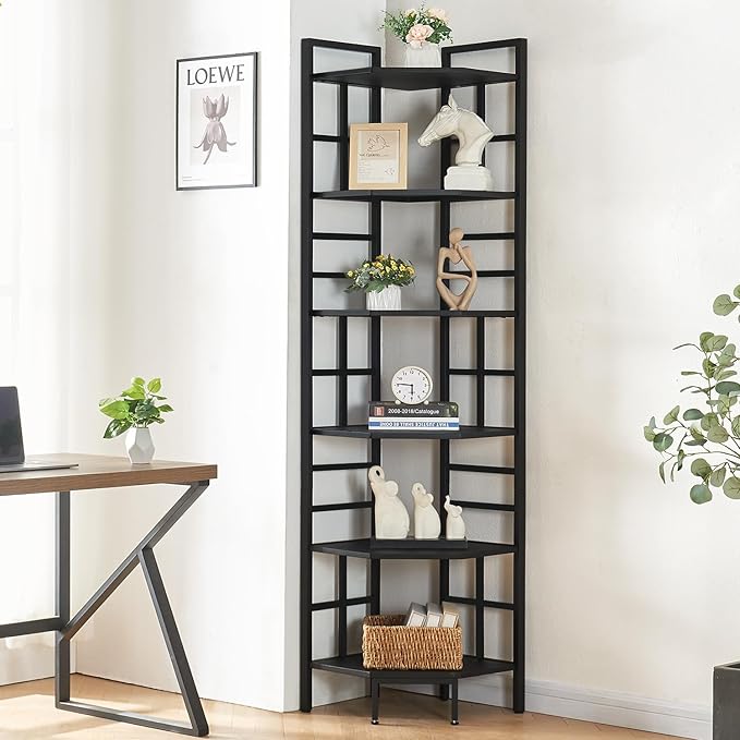 HOMISSUE Corner Shelf, 6 Tier Tall Narrow Bookshelf 76.9", Industrial Corner - Image 3