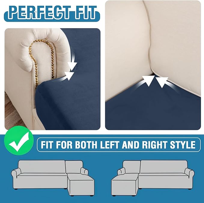 Couch Cover 8-Piece Elastic Velvet Couch Cushion Covers & Chaise Slipcovers - Image 6