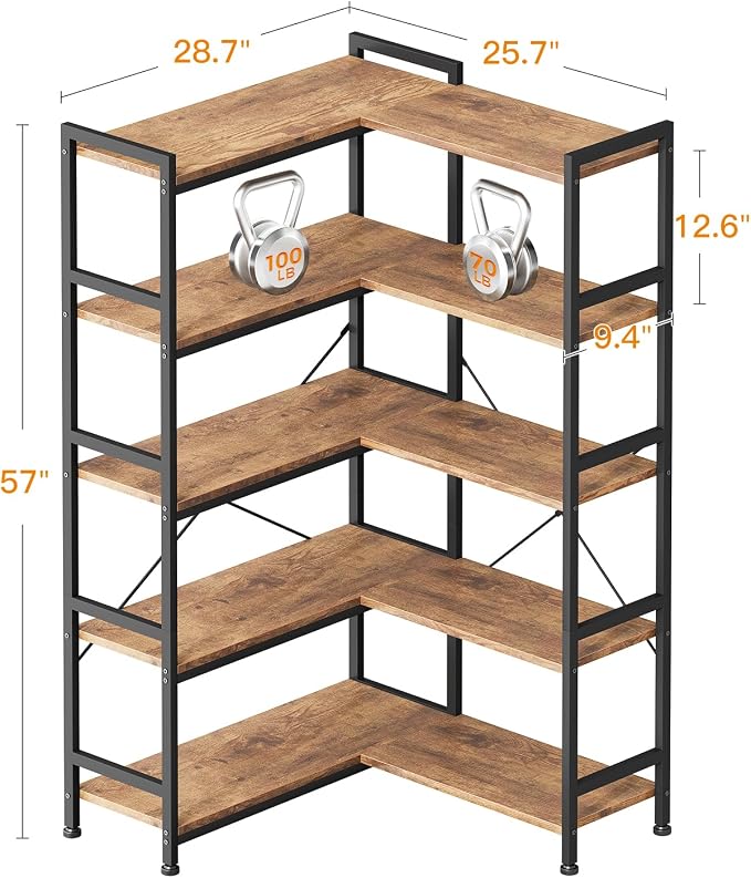 Casaottima Corner Book Shelf, 5 Tier Reversible Bookshelf - Image 3