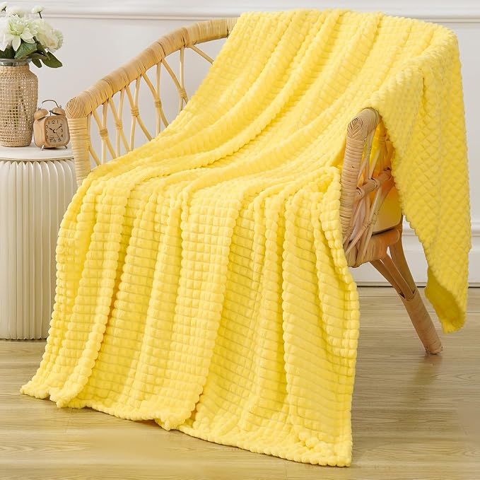 Puncuntex Flannel Fleece Throw Blanket Bright Yellow 60"×80", Super Soft Plush - Image 2