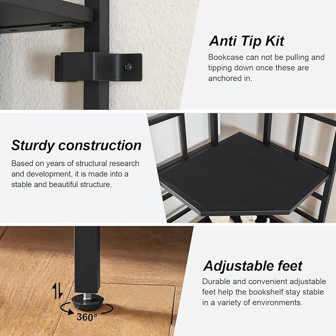 HOMISSUE Corner Shelf, 6 Tier Tall Narrow Bookshelf 76.9", Industrial Corner - Image 7