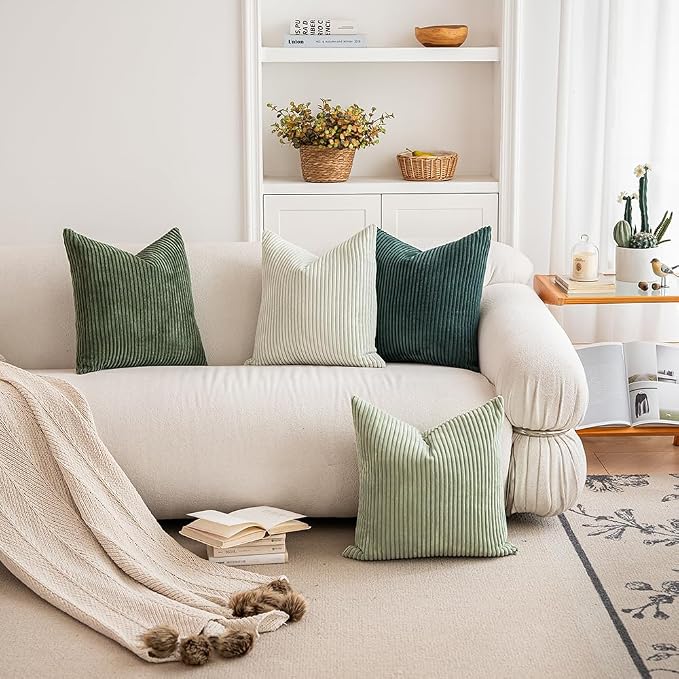 LANANAS Neutral Couch Throw Pillow Covers 18x18 Inch Set of 4 Decorative Sage - Image 2