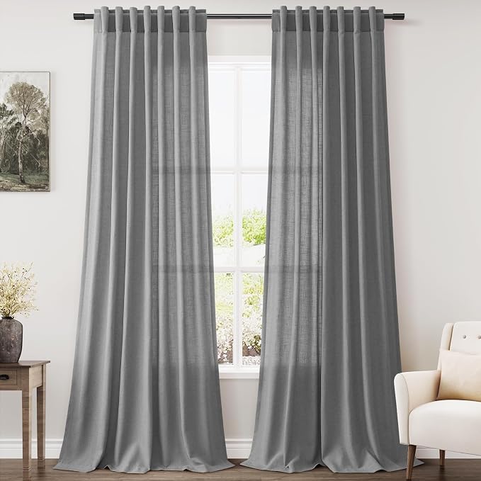 Dark Grey Linen Curtains 90 Inch Length 2 Panel Set by Nanspring
