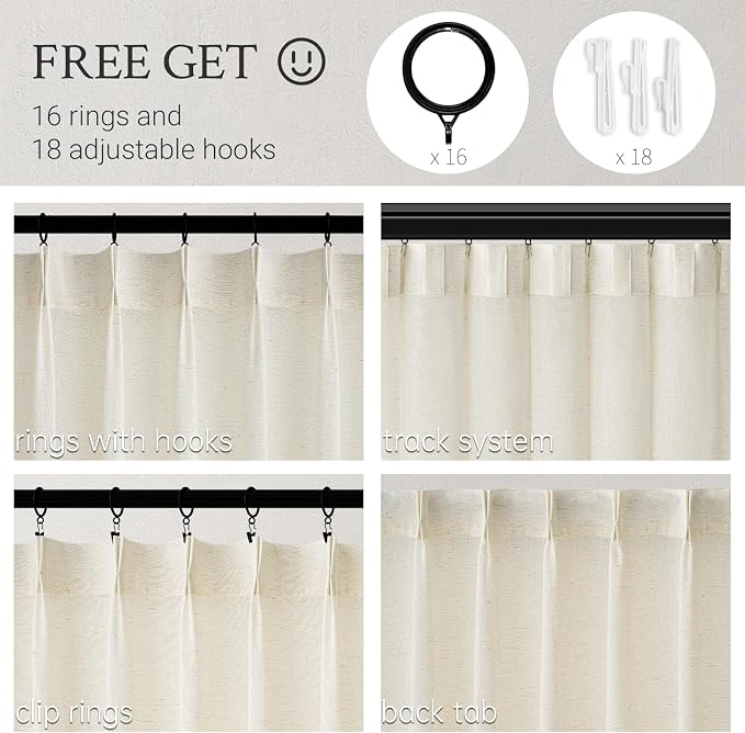 Topfinel Natural Pinch Pleated Linen Curtains 100 Inch Length 2 Panels - Image 2