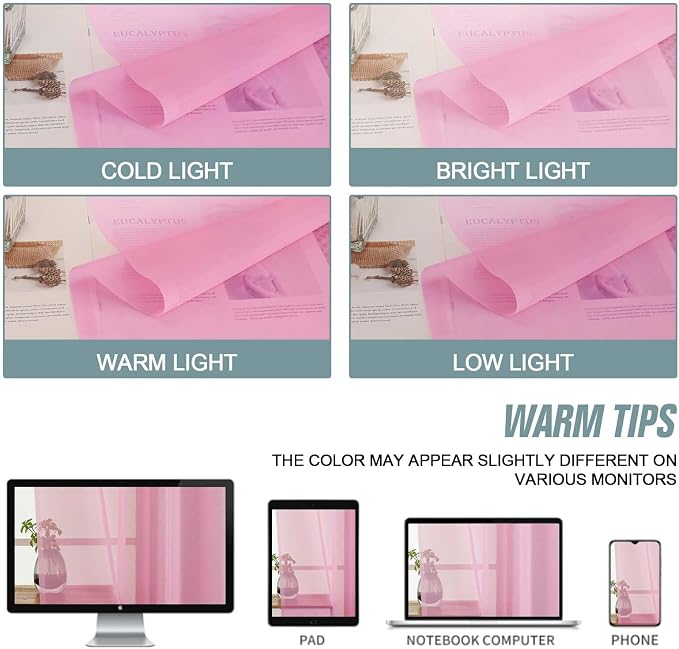 Light Pink Small Sheer Curtains 2 Panels Set, Kitchen Curtains 36 Inch Length - Image 7