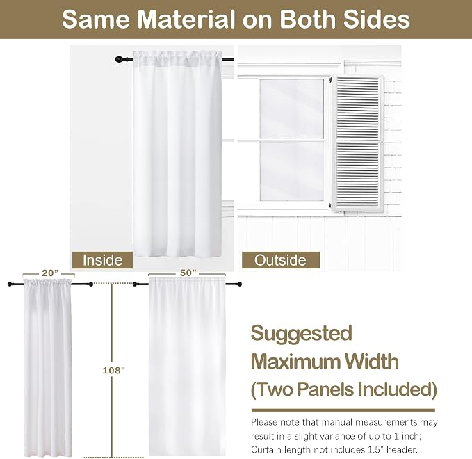 OVZME Pure White Window Curtains 108 Inches Long 2 Panels Set, Light Filtering - Image 2