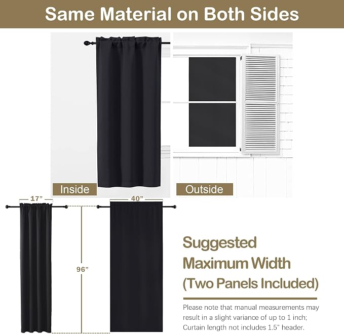 OVZME Black Blackout Curtains for Bedroom 96 Inches Long 2 Panels, Soft Fabric - Image 2
