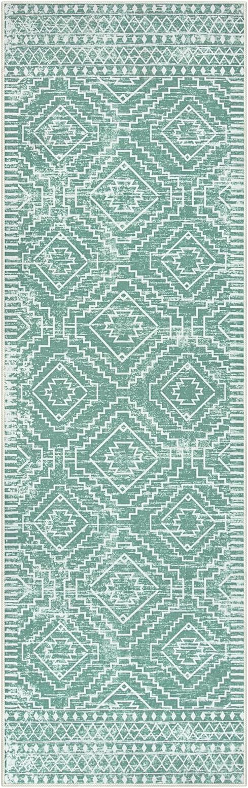 Wonnitar Moroccan 2'6"x8' Washable Kitchen and Bathroom Rug, Sage Green Boho by Wonnitar