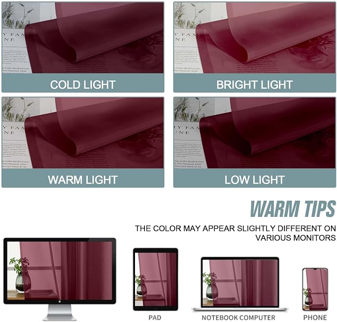 Burgundy Sheer Curtains 120 Inches Long 2 Panels, Extra Long Light Filtering - Image 6