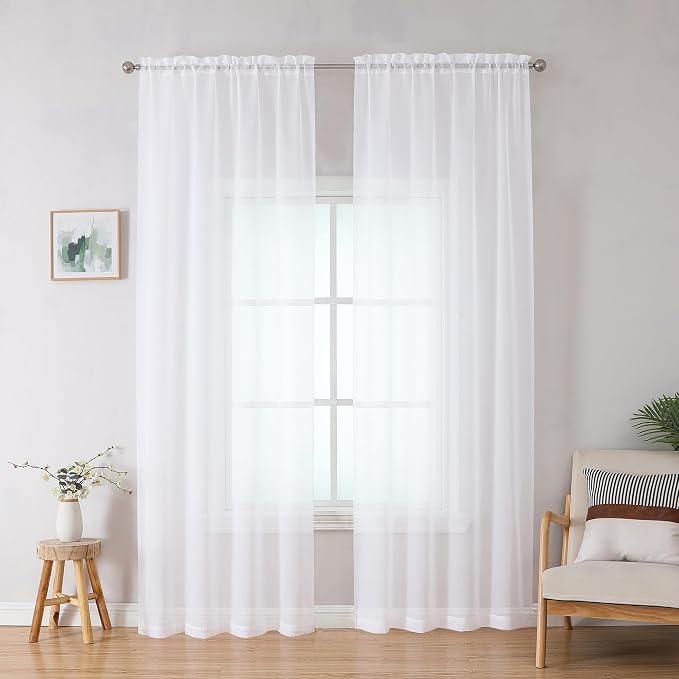 OWENIE White Sheer Curtains 78 inches Long 2 Panels Set, Sheer White Curtains - Image 7