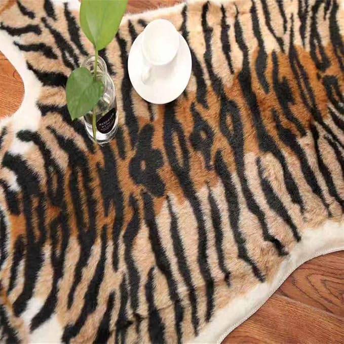 Tiger Printed Skin Area Rug, Faux Fur Rug Area Artificial Carpet, Simulation - Image 6