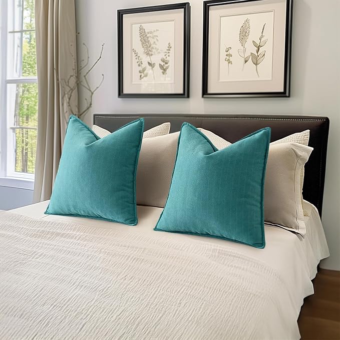 MIULEE Pack of 2 Teal Decorative Pillow Covers 18x18 Inch Soft Chenille - Image 5