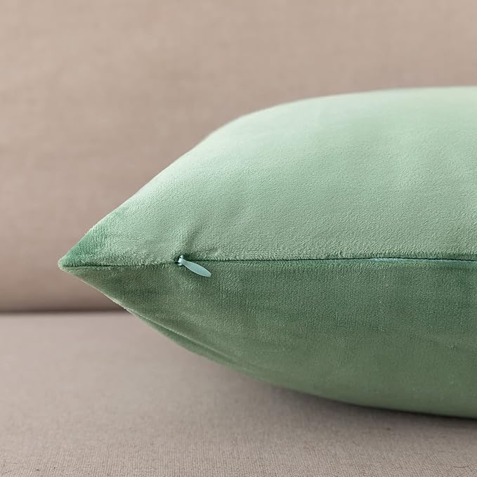 NiNi ALL Decorative Throw Pillow Covers Velvet 28x28 Inch Pack of 2 Sage Green - Image 7