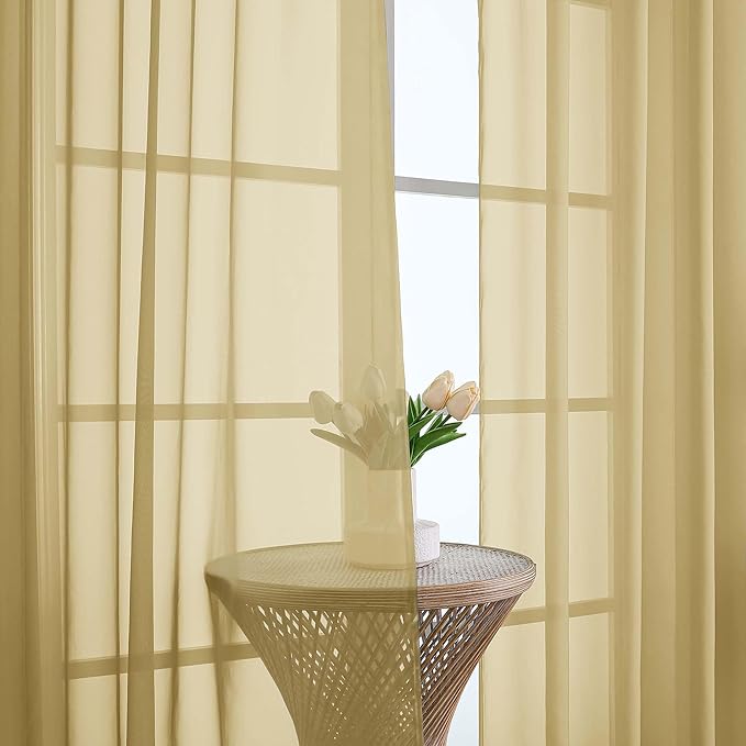 OWENIE Gold Sheer Curtains 72 Inches Long 2 Panels Set, Transparent Voile Sheer - Image 7