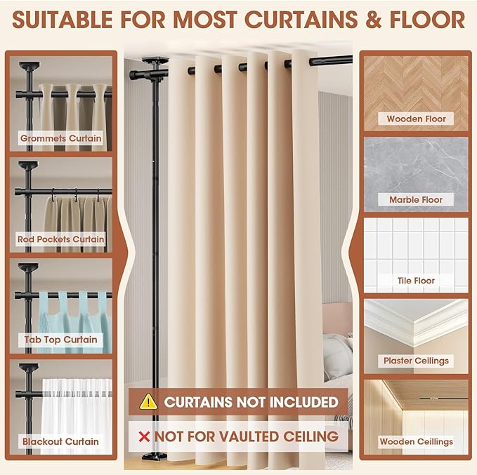SUNALLY Room Divider Curtain Rod, No Drilling Wall Divider - Image 4