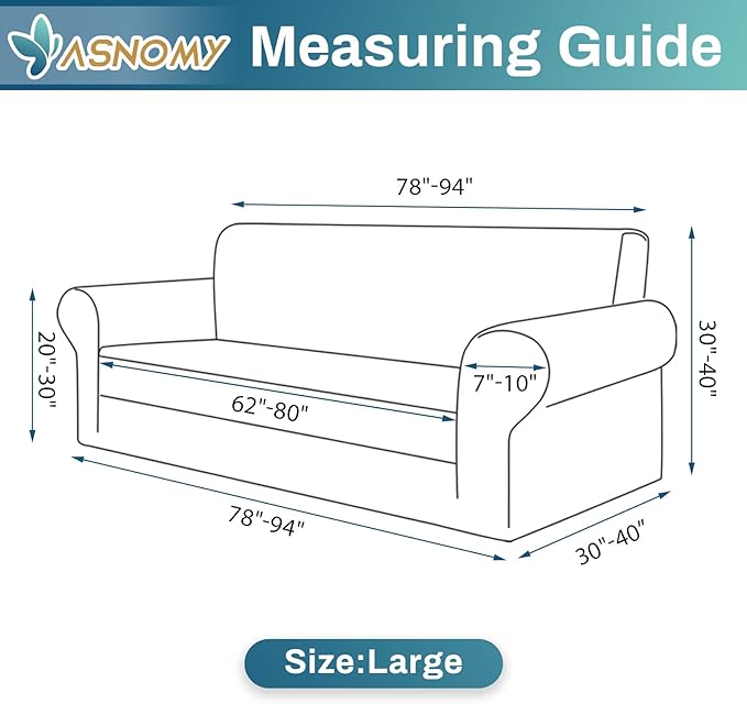Asnomy Couch Covers for 3 Cushion Couch Stretch Sofa Covers Slipcovers - Image 5