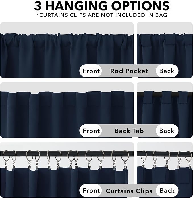 Deconovo Blackout Curtains, Thermal Insulated, W42 x L63 2 Panels, Back Tab - Image 2