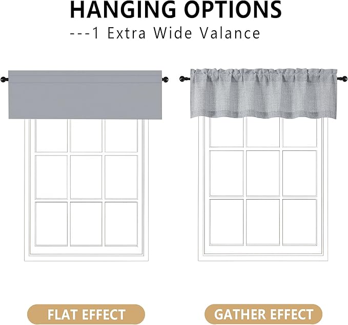 OVZME Grey Valance for Windows, Light Filtering Faux Linen Textured Small Cafe - Image 3