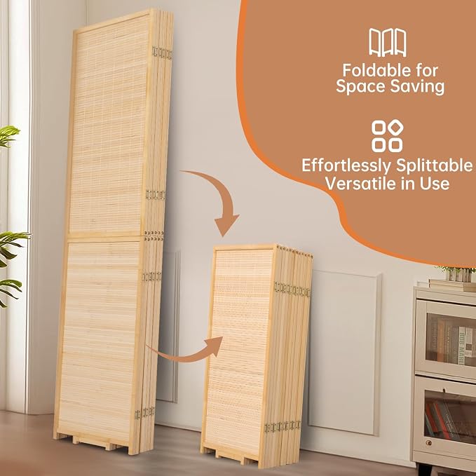 Room Divider Folding Privacy Screens, Hand-Made 67'' High Bamboo Room Dividers - Image 4
