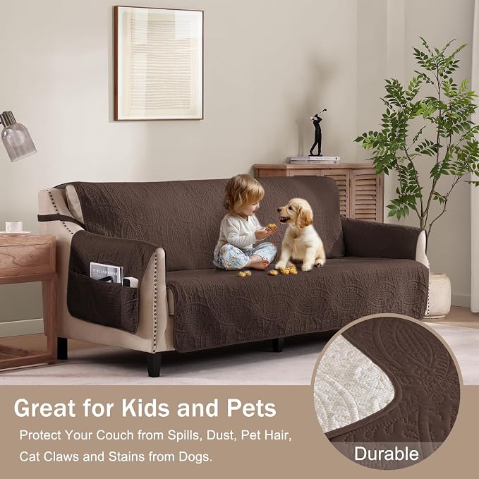 Soft Couch Cover with Pockets for Extra-Large Sofa, Medallion Quilted Design - Image 8